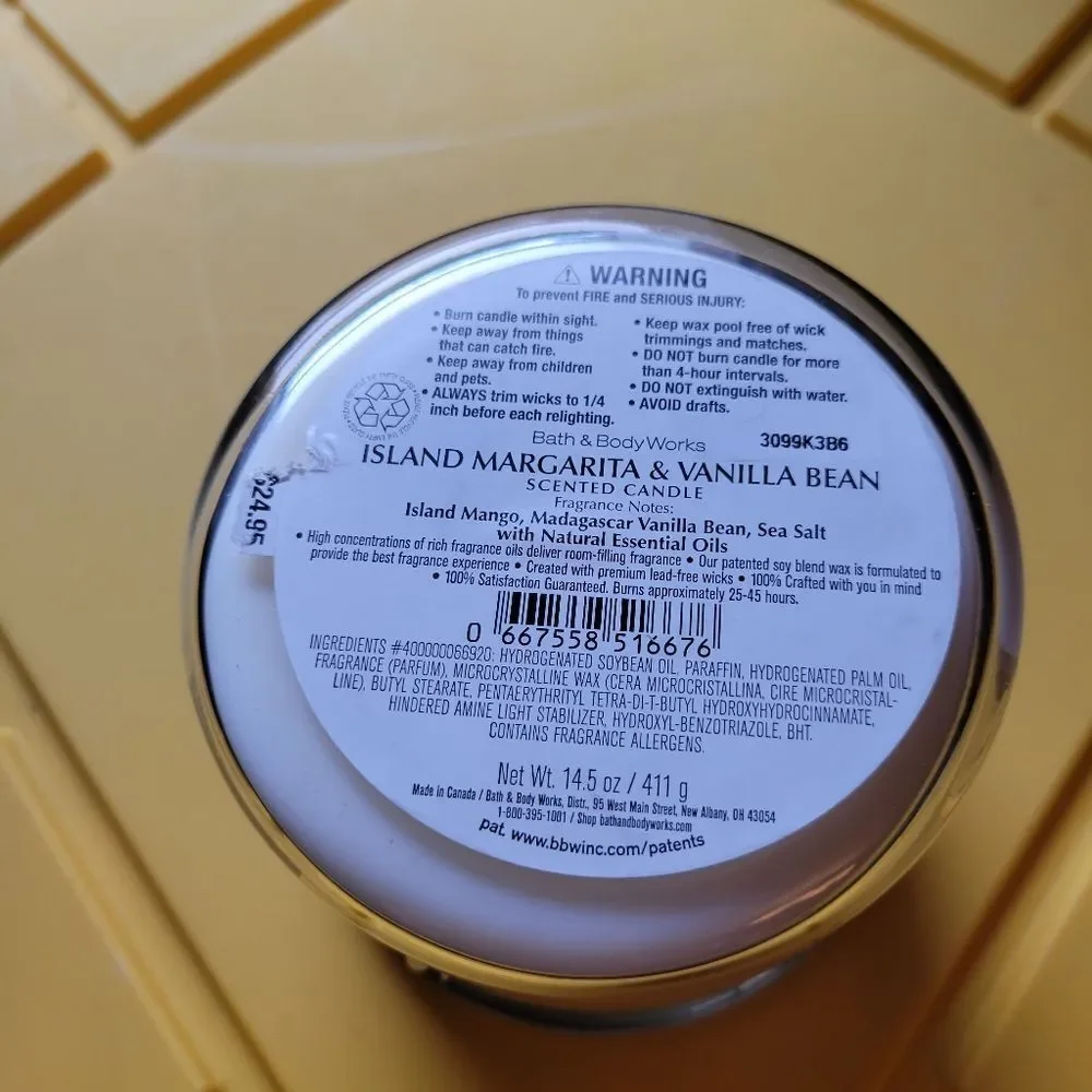 Bath and Body Works Island Margarita & Vanilla Bean 3-Wick Candle